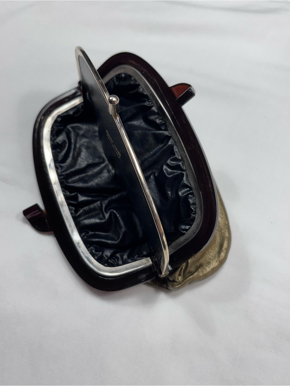 Vintage Italian Genuine Leather Metallic Gold Kiss-Lock Clutch Purse - Picture 7 of 16